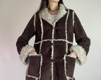Women Penny Lane Coat 70s Bohemian Afghan Coat Suede Leather Long Coat Genuine Suede Leather Coat