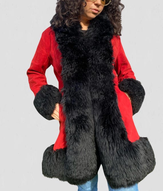 Vintage Penny Lane Long Fur Coat 70s Shearling Red Afghan Coat Women Long  Coat Penny Lane Coat