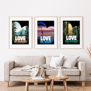 Poster - Love The Ocean / Mountains / Woods – Hochwertige Poster für Naturliebhaber - Naturmotive - Meer, Berge, Wald - Outdoor Wanddeko
