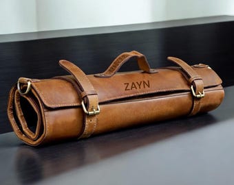 Handmade Leather Chef Knife Roll: Personalized Culinary Storage Bag