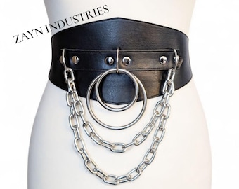 Gothic Chain Harness Belt: Vegan/Genuine Leather O-Ring Punk Waist Cincher