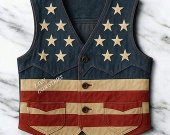 Denim Cowboy Weste mit amerikanischer Flagge: Unisex Rodeo Wear