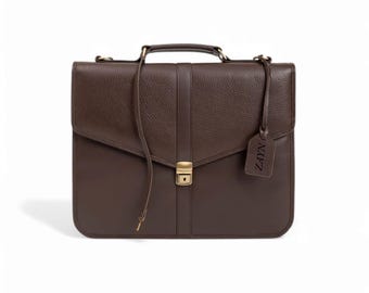 Handmade Genuine Leather Laptop Bag: Brown Business Briefcase with Lock