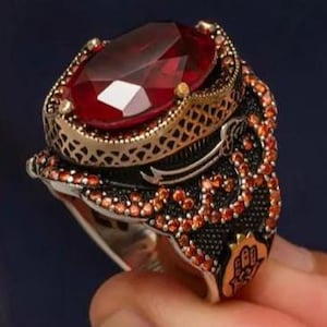 Natural African Ruby Ring, Oval 4ct Red Gemstone, Turkish Sterling Silver 925