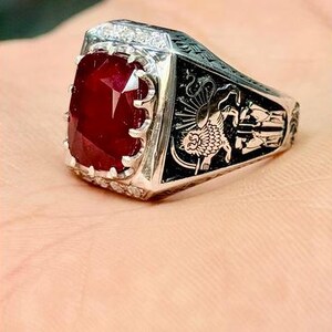 Natural African Yakoot Ring, 7ct Rich Red Ruby Gemstone, Lione Style Sterling Silver 925