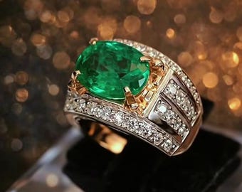 Anelli in argento sterling con smeraldo naturale Panna verde 16 carati, gioielli con smeraldo