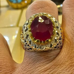 天然ルビー7カラットオーバルリング、手作りピジョンブラッドルビー925シルバーリング