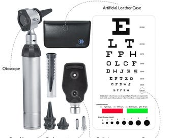 Combo Otoscope Oph Set Multi-Function Otoscope/Opthalmoscope for Ear & Eye Examination with Portable Carry Case Sight Chart Replacement Tips