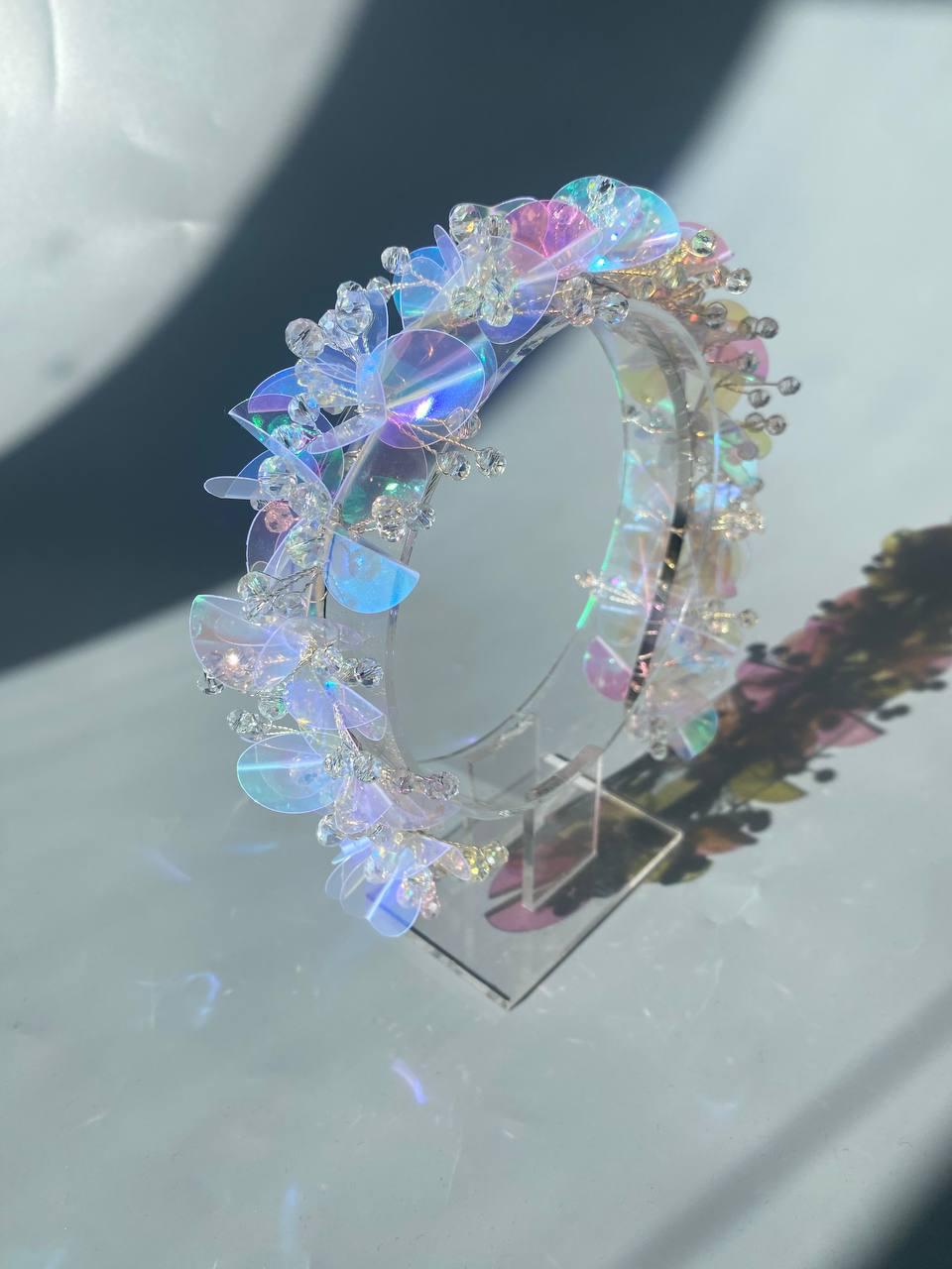 Bridal Crystal Headband, Iridescent Wedding Tiara, Handmade  display picture 2