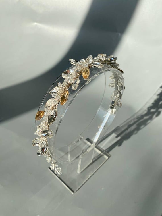 Bridal Crystal Headband – Gold Wedding Tiara, Handmade Hair  display picture 1