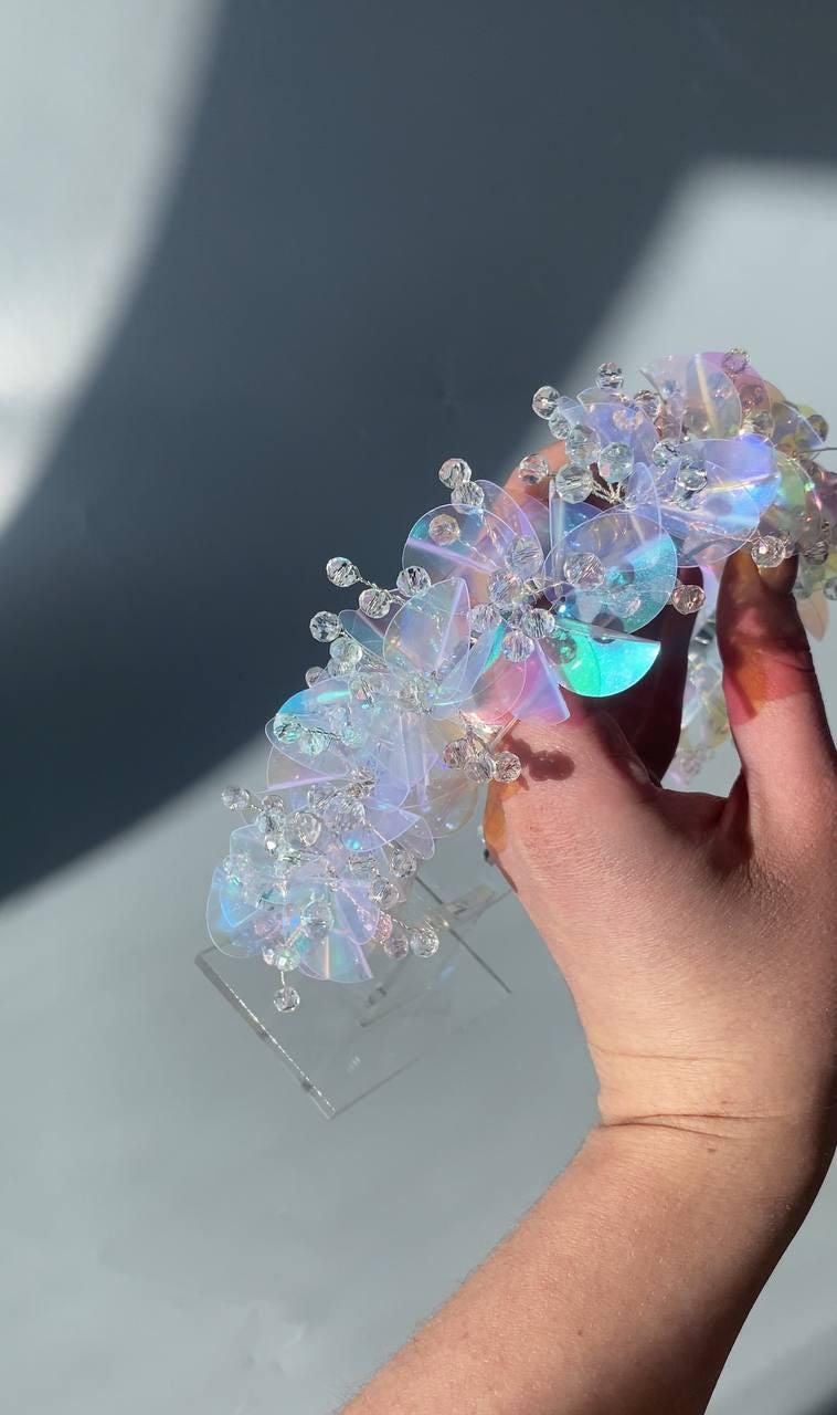 Luxury Iridescent Crystal Floral Bridal Headpiece, Handcrafted Flower Wedding Amazon.com : Campsis Flower Girl Headpiece, Wedding Pink  main image 3
