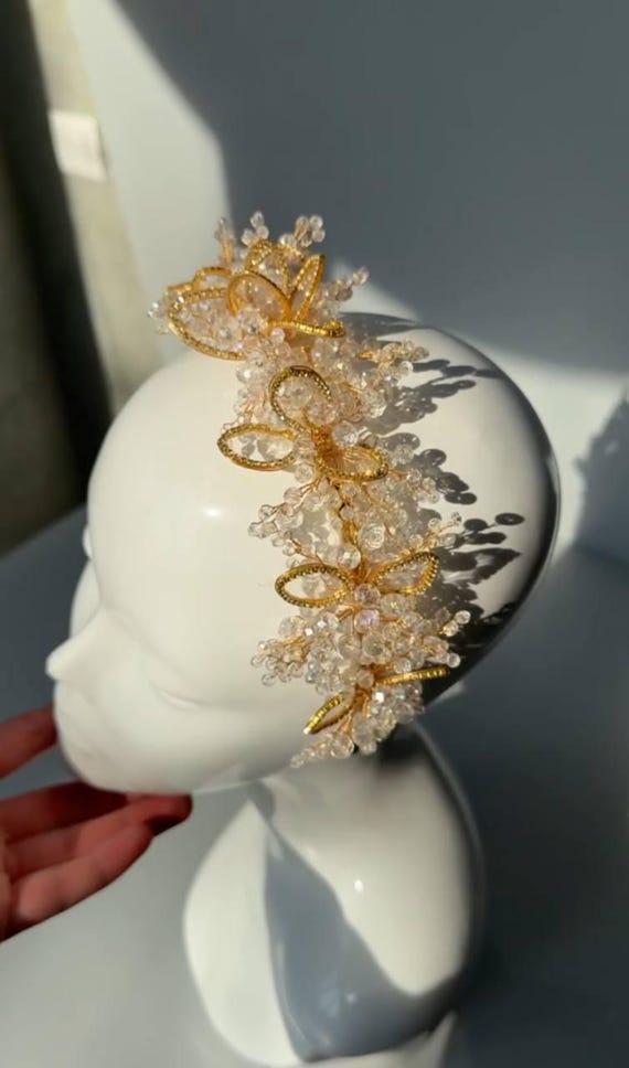 Vintage Pearl Tiara – Gold Bridal Crown for Bride - Etsy display picture 1