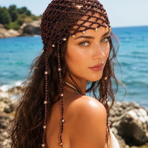 Handmade  Crochet Headpiece, Beaded Fringe Skullcap, Boho Festival Accessory