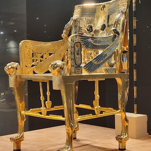 Egyptian King Tutankhamun Throne, Original size, Museum replica for King Tutankhamun&#39;s Shrine, Replica Throne for King Tutankhamun for sale.