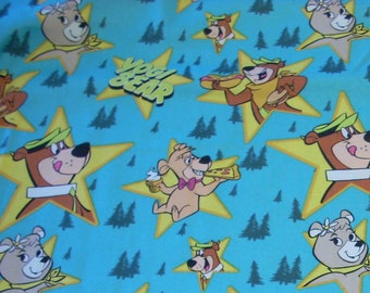 Yogi Bear Hanna Barbera Characters in Stars Teal Cotton Fabric By the Yard