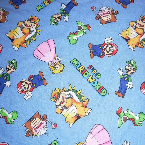 Super Mario World and Characters on cotton fabric - 14 INCHES WIDE and 54 inches long