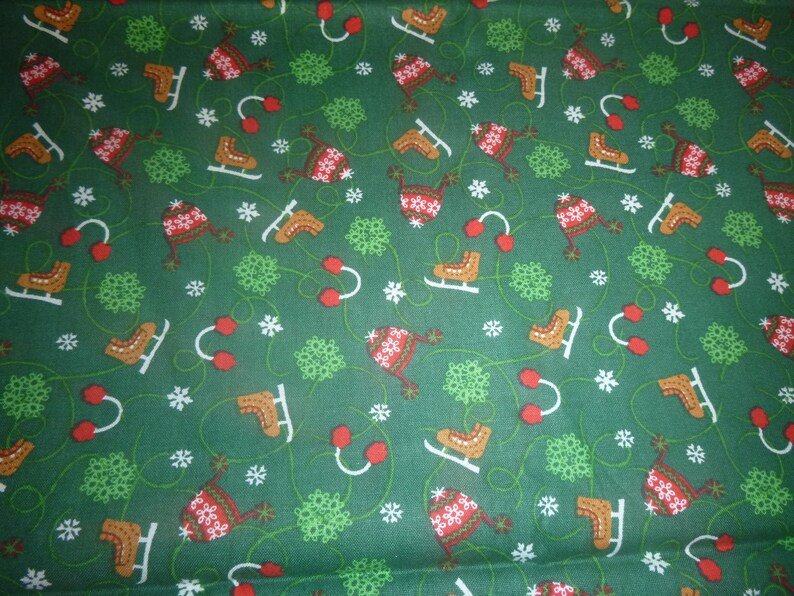 Ice Skating Theme on Green cotton fabric 44 inches wide and Etsy