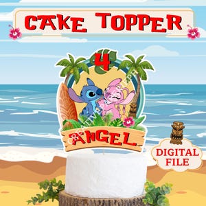 Stitch and Angel Personalized Cake Topper, Custom Printable PNG PDF File Decoration for Party DIY Birthday Decor Lilo Stitch Party Printable