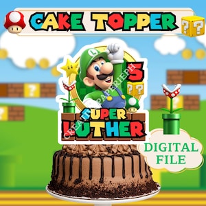 Luigi Super Mario Bros Topo de bolo personalizado, arquivo PDF PNG para impressão personalizado Decoração para festas de aniversário para bebês, meninos, adolescentes, adultos