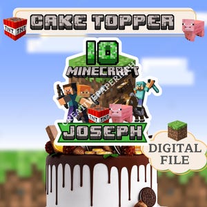 Minecraft Tortenfigur, individuelle druckbare PNG-PDF-Datei, Mine Craft Videospiel-Dekoration-Geburtstagsparty für Jungen, Jugendliche, Erwachsene
