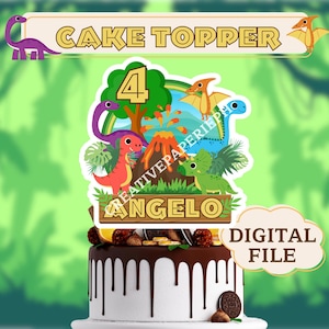 Cute Dinosaur Personalized Cake Topper, Custom Printable PNG PDF File, Dino T Rex Party Theme for Birthday, Perfect for Boys, Teen, Adult