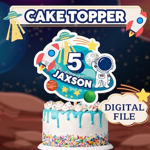 Süße Astronaut Weltraum Planeten Kuchen Topper, benutzerdefinierte druckbare PNG PDF-Datei Raumschiff Rakete, Dekoration Geburtstag Jungen