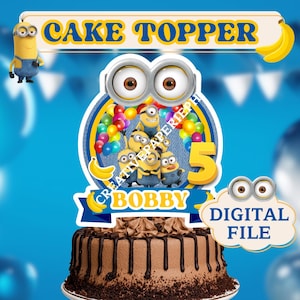 Minion Personalized Cake Topper, Custom Printable PNG PDF File, Despicable Me Banana Decoration Birthday Party for Baby Girl, Teen, Adults