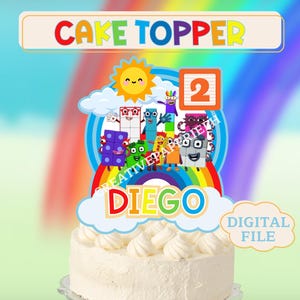 Adorno para tarta de Numberblocks personalizado para niño, archivo PNG PDF imprimible, adorable decoración de bloques de números de dibujos animados para fiesta de cumpleaños de niño.