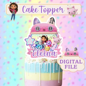 Gabby's Dollhouse Personalized Cake Topper, Custom Printable PNG PDF File, Gabby Kittens Cats Dollhouse Decoration for Birthday Girls, Teens