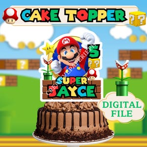 Super Mario Bros Personalized Cake Topper, Custom Printable PNG PDF File, Cake Decoration for Birthday Parties, for Baby Boys, Teen, Adult