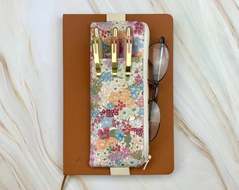 Attachable Pen and Glasses Case Holder with Elastic Band, Zipper Pouch for Journal Planner or Notebook