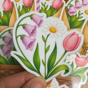 FDT Subtle Foxglove Daisy Tulip Floral Edition Waterproof Vinyl Sticker-Laptop, Phone,Book, Decor