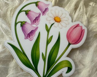FDT Subtle Foxglove Daisy Tulip Floral Edition Waterproof Vinyl Sticker-Laptop, Phone,Book, Decor