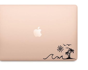 Sun Wave Palm Tree Seagull Beach Ocean Vinyl Decal Sticker-Holographic Matte Glossy Shimmer Sparkle
