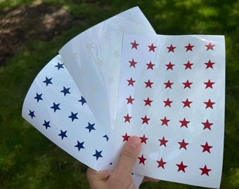 Patriotic Star Stickers: Red, White, Blue Vinyl Decals (105 Count)