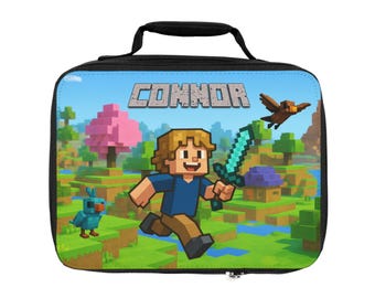 Custom Kids Photo And Name Lunch Bag , Personalized Lunchbox ,Custom Lunchbox , Back To School, Pixel Art Lunch Bag