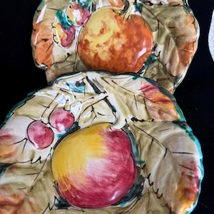 Vintage Italian Majolica bowls - decorative set of 2 with fruit and leaves - approx. 6 1/2&quot;