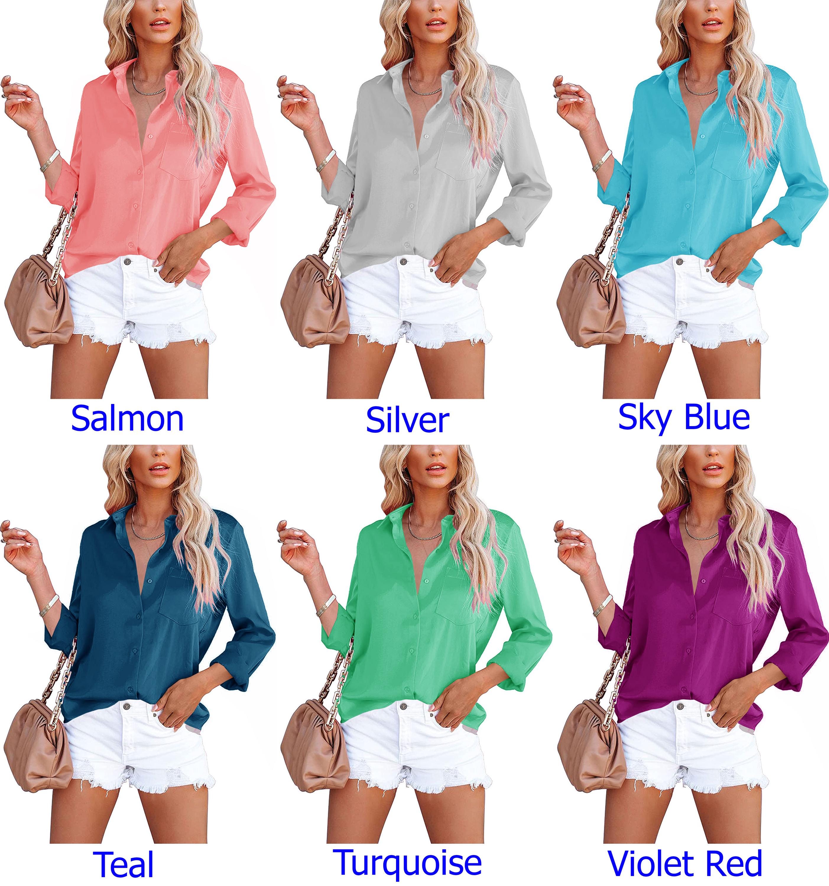 Camicetta Donna In Raso Con Scollo A V E Maniche Lunghe - Elegante E Comoda