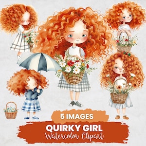 Watercolor Quirky Girl Clipart, Fashion Girl Clipart, Funny Quirky Girl Png