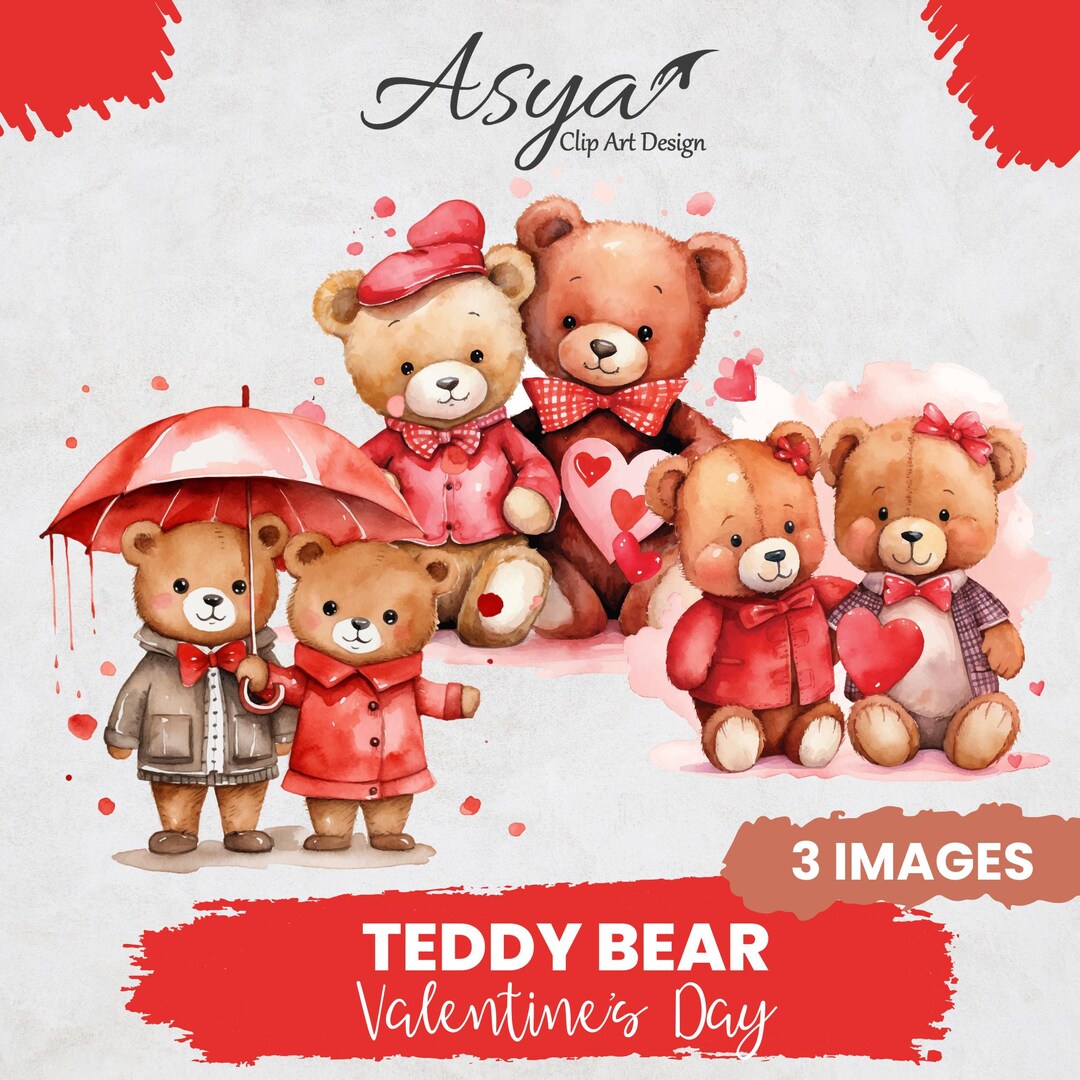 Cute Bear Clipart Collection, Valentine Teddy Bear PNG, Watercolor Baby ...