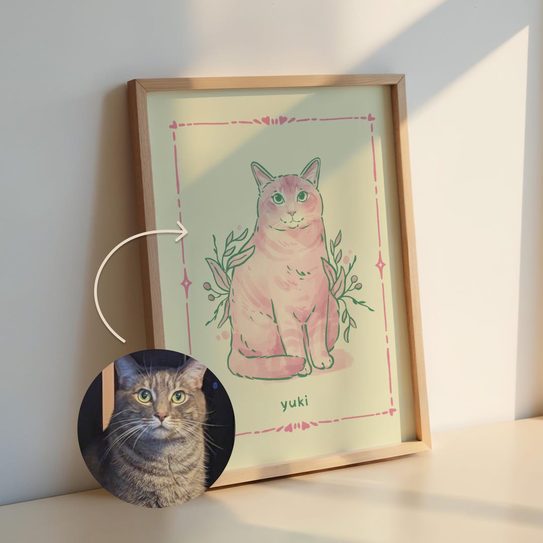 Custom Cat Portrait, Funny Badly Drawn Pet Art, Personalized Cat Poster ...