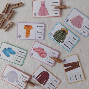cartes à pinces vêtements , jeux éducatif , montessori