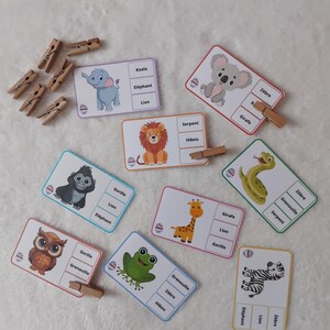 cartes à pinces animaux , jeux éducatif , montessori