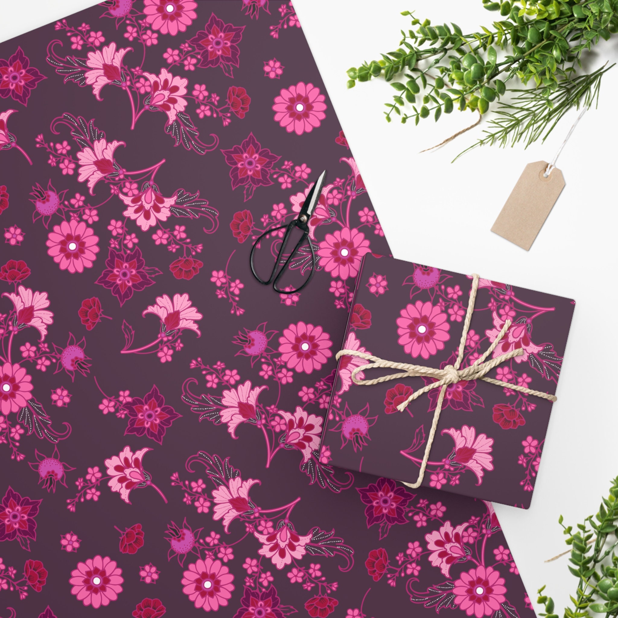 Evening Vine Trailing Pattern in Magenta Wrapping Paper by Melanie Stimmell  – Melanie Stimmell