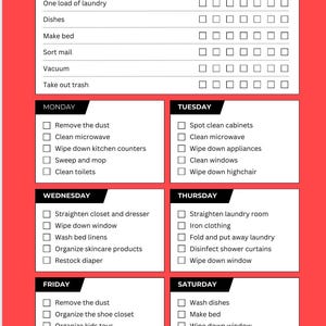 Weekly Cleaning Checklist Printable | Housekeeping Schedule | Home Cleaning Planner | Chore Chart Template | Digital Download PDF