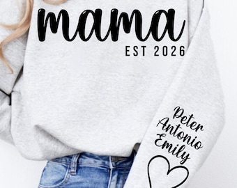 Custom Mama Est Svg,Png, Personalized Established Year And Name On Sleeve Sublimation, Trendy Mother's Day Gift Cricut, Gift For Her