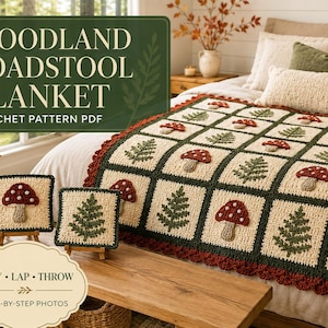 Woodland Toadstool Windowpane Blanket Crochet Pattern PDF | Mushroom Granny Square Blanket Pattern | Cozy Forest Afghan DIY Tutorial