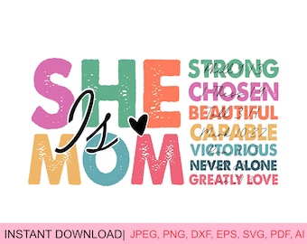 Retro She Is Mom SVG: Mother's Day Cricut Cut File (Digital Download)