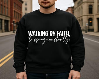 Grappige christelijke SVG: wandelen door geloof, voortdurend struikelen (bestanden knippen Cricut) (digitale download)
