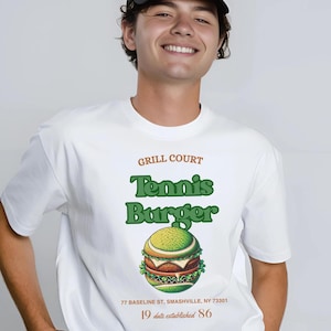 Lustiges Tennis Burger Shirt-T-Shirt für Tennisliebhaber-Männer und Frauen Sport Grau Baumwolle Club T-Shirt-Geschenk für ihn